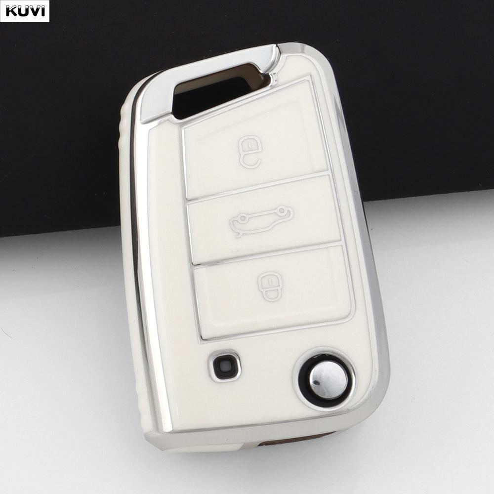 Soft TPU Car Key Case Cover For 3 4 Buttons VW Volkswagen Golf 7 MK7 Tiguan MK2 For SEAT Ateca Leon FR 2 Ibiza For Skoda Octavia