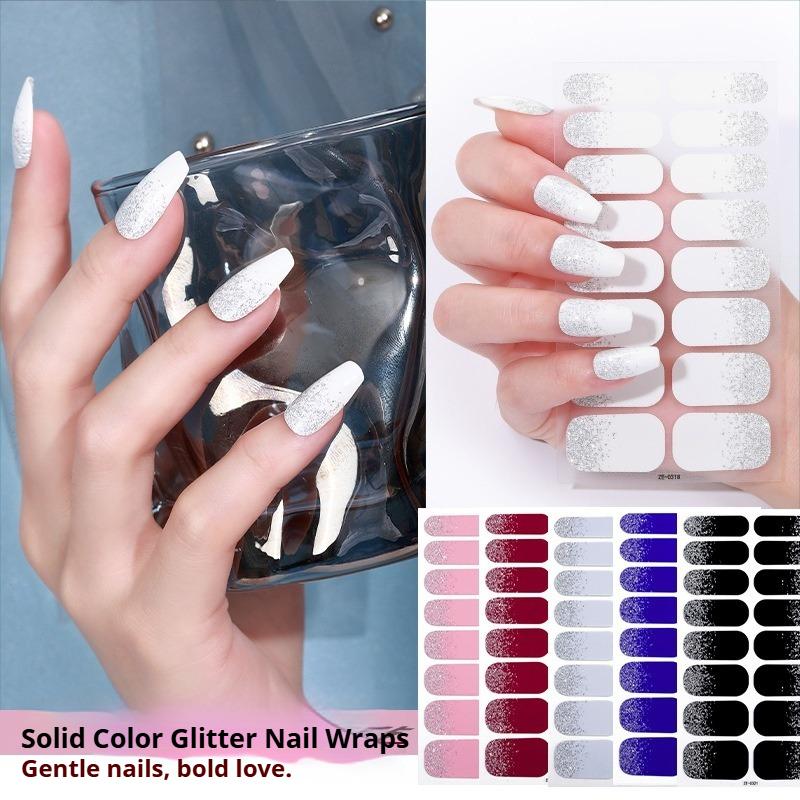 Autocollants d'ongles film vernis à ongles pailleté dégradé couleur unie, autocollants d'ongles les plus vendus, couverture complète