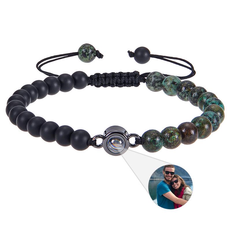 Custom Tiger Eye Photo Bracelet with Frosted Stone