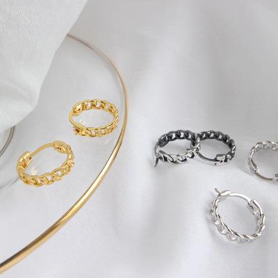 Fashion 18K Gold Plated 925 Sterling Silver Punk Chain Round Hoop Earrings for Women Girls Jewelry Gifts