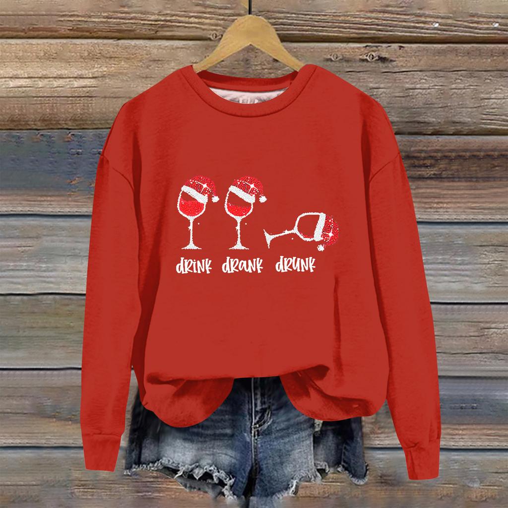 Women's Fashion Printed Long Sleeve Loose Round Neck Sweatshirt Top Fall