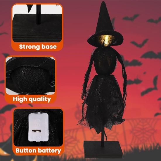Yousheng Halloween Witch Decoration Black Witch Ornament with Light-up Face Indoor Primitive Witch Table Centerpiece for Home Shelf Mantels Kitchen