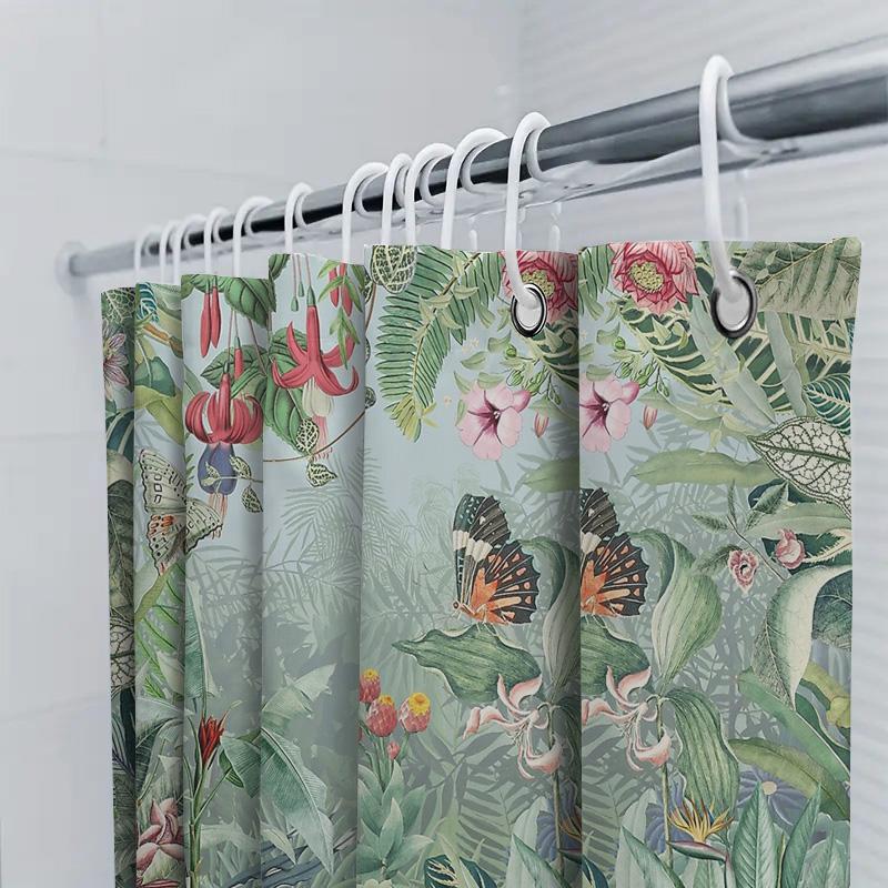 Botanical Shower Curtain Tropical Rainforest Leaves Plants Nature Scenic Backdrop Bathroom Decor Modern Farmhouse Style Waterpro