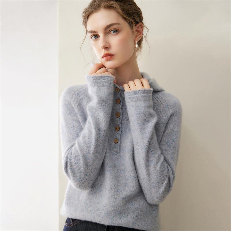 Women's 100% Cashmere Hooded Sweater - Autumn/Winter 2026 Collection - Loose Slimming Knit Pullover Base Layer