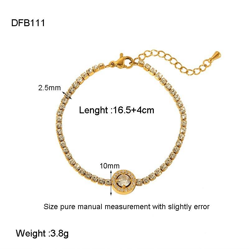 ins French Light Luxury Zircon Stainless Steel Bracelet Electroplated 18K Real Gold Tennis Chain Premium Sense Jewelry Women
