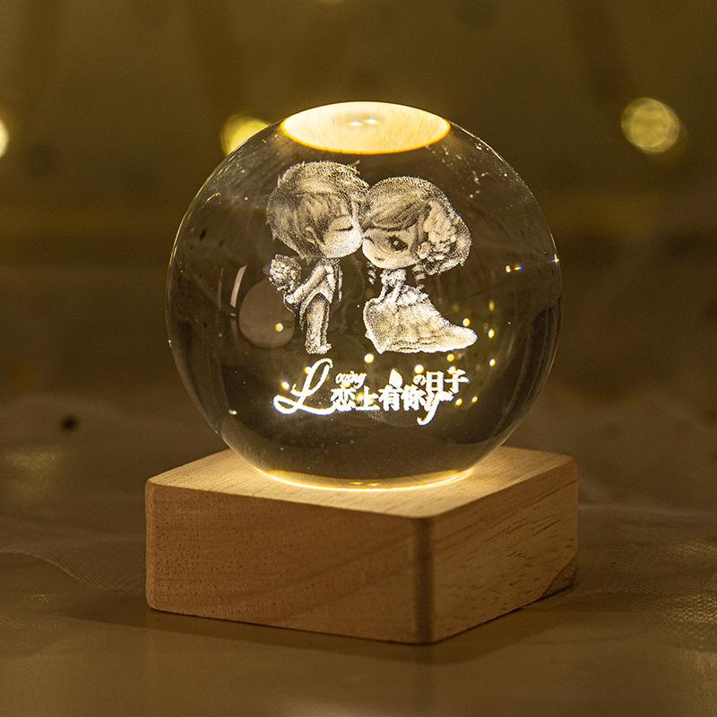 Minge de cristal 3D de 6 cm Planetă de cristal Lumină de noapte gravată cu laser Sistem solar Glob Astronomie Cadou de zi de naștere Decor pentru birou de acasă