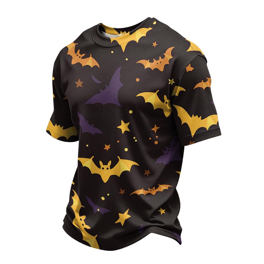 Men's Casual Halloween Print Short Sleeve T-Shirt Lightweight Breathable Round Neck Top for Everyday Wear and Seasonal Events