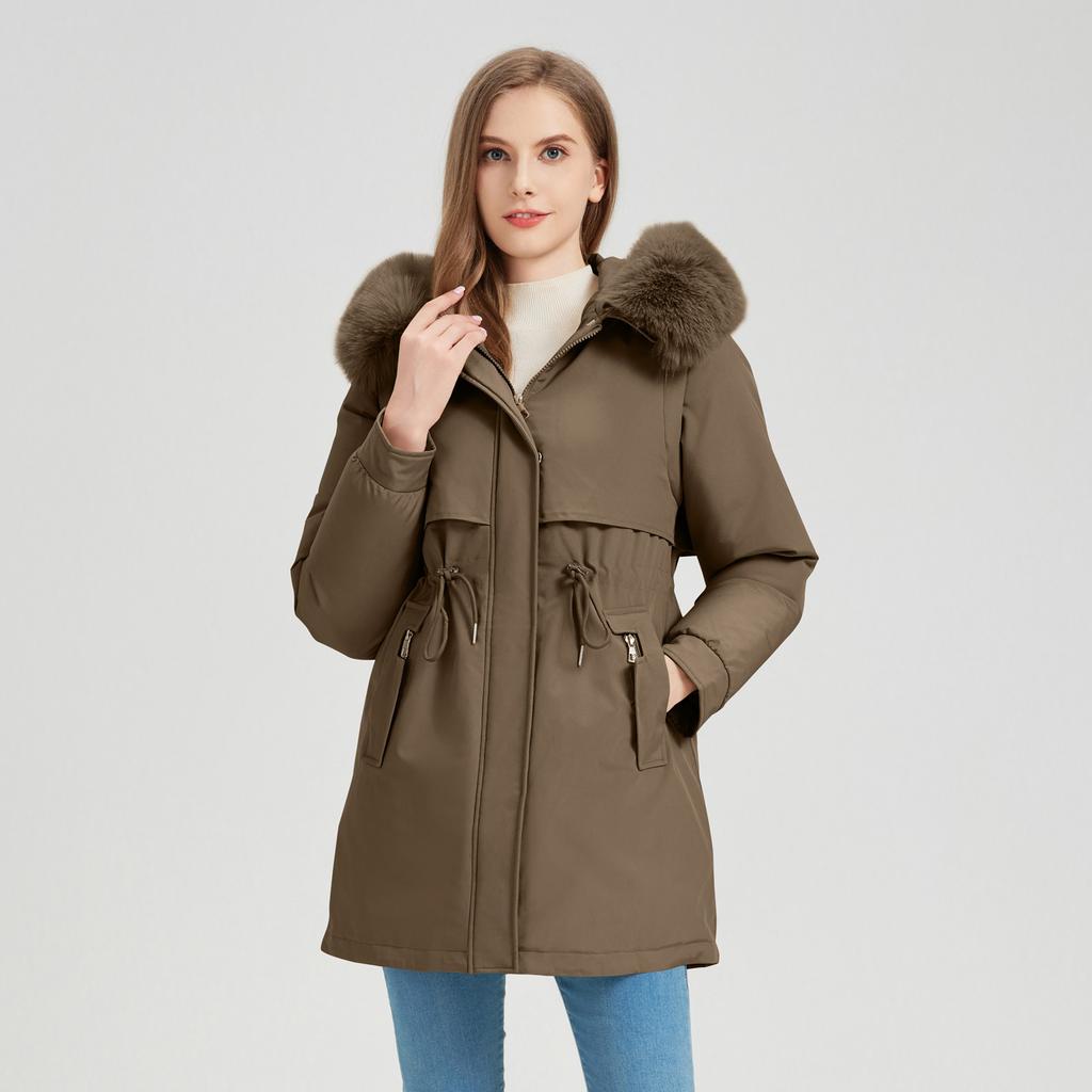 Parker Cotton-padded Jacket Women's Winter New Waist Cotton-padded Jacket Long Cotton-padded Jacket with Velvet Padded Coat.