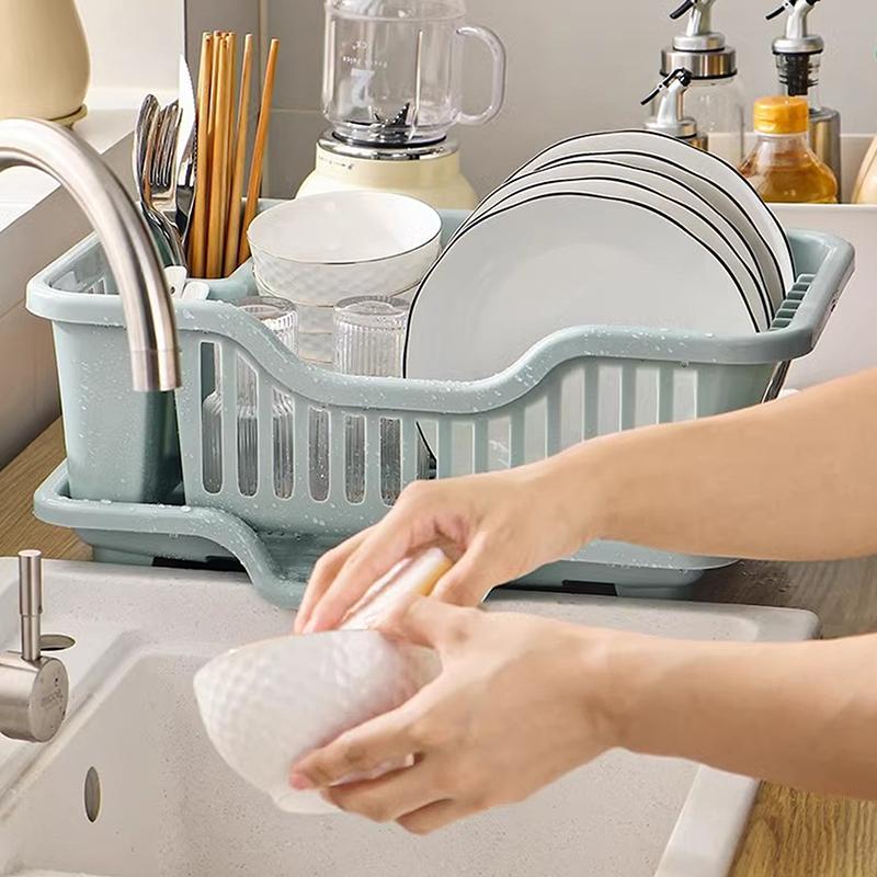 Kitchen Drain Rack Dishwasher Plastic Storage Box Water Filtering Dish Plate Bowl Holder Countertop Utensil Organizer