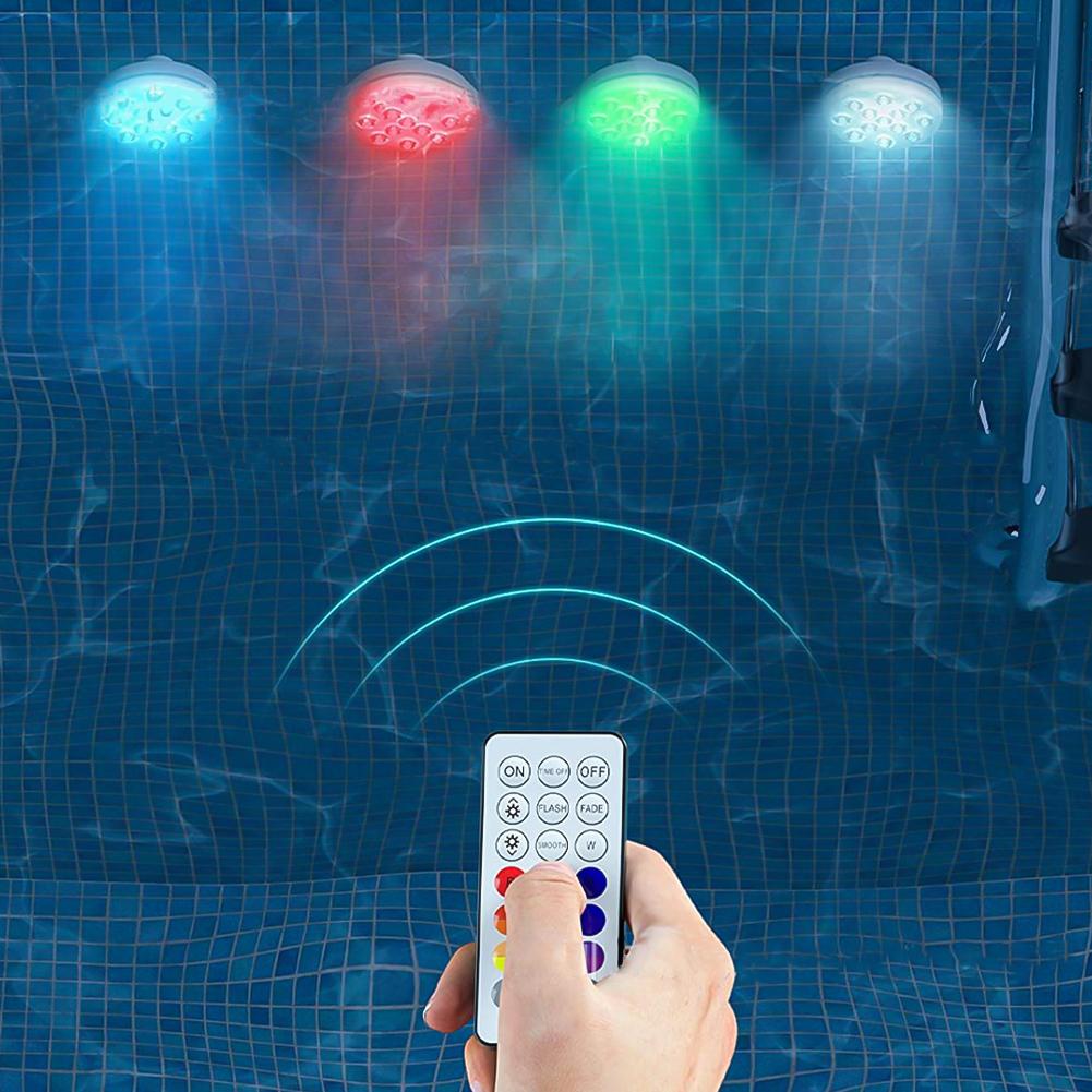 Unterwasserleuchten mit Fernbedienung 13LED Schwimmbadleuchte IP68 Wasserdicht Helle Tauchlampe für Teich/Pool/Aquarium