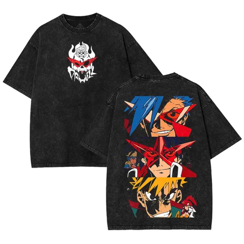 

Hot Anime Tengen Toppa Gurren Lagann Kamina Clothing Men Women Tshirts Washed Cotton Tee Retro Casual T-shirt Harajuku T Shirt XXL чёрный