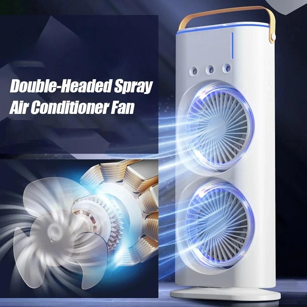 Double-Headed Spray Air Conditioner Fan 3 Speeds Rechargeable USB Desk Air Cooler Night Light Remote For Office Home