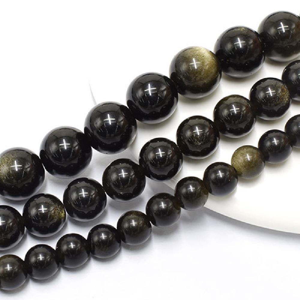 Golden Obsidian Stone Natural Round Beads 15"Strand Smooth Loose Spacer Beads 4/6/8/10/12mm for Jewelry Making DIY Bracelets Accessories