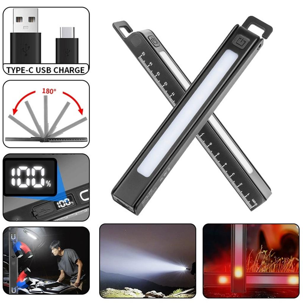 Rechargeable LED Pen Work Light – 180° Rotating Foldable Design, Magnetic Back & Hook, USB-C Portable Work Flashlight for Car