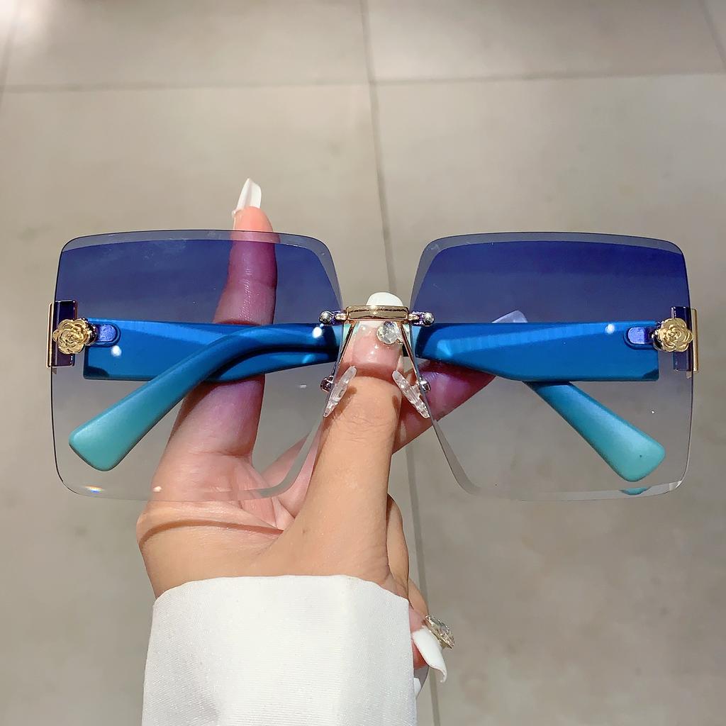 Rimless Square Sunglasses  New Oversized Stylish Gradient Multicolor Eyewear Trendy Women Brand Design Vintage Shades