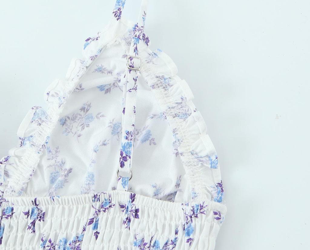 2025 Summer Floral Print V-Neck Pullover Slim Sundress