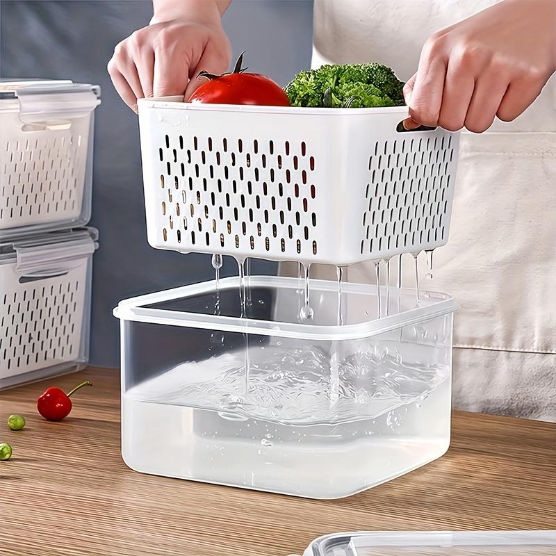 3pcs Plastic Food Storage Container Set with Drainage Basket and Lids-Leakproof,Fridge-Safe,Reusable Kitchen Organizer for Fruits,Vegetables,and Food