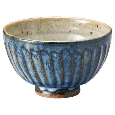 Marui Seito Shigaraki Ware Hechimon Rice Bowl with Blue Hagi Diameter Product Number Carving, Approx. 12cm, 3-1467