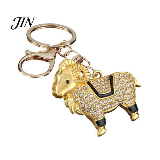 Rhinestones Inlaid Keychain Zodiac with Rhinestones, Sheep Design Bag Pendant, Chinese New Year Lucky Durable Metal Key Charm, Feng Shui Ornament for