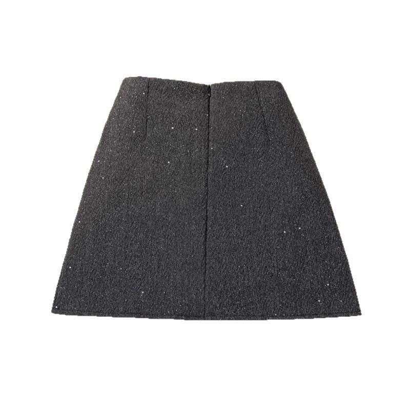 Chic Pleated Sequin Wool-Blend High-Waisted A-Line Skirt - Anti-Exposure, Versatile for Autumn/Winter