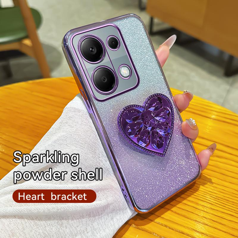 

Gradient Glitter Plating Love Heart Phone Holder Case For Xiaomi Redmi Note 14 13 12 11 11S 10 10S 9 Pro Plus 4G 5G Cover Redmi Note 14ProPlus фиолетовый