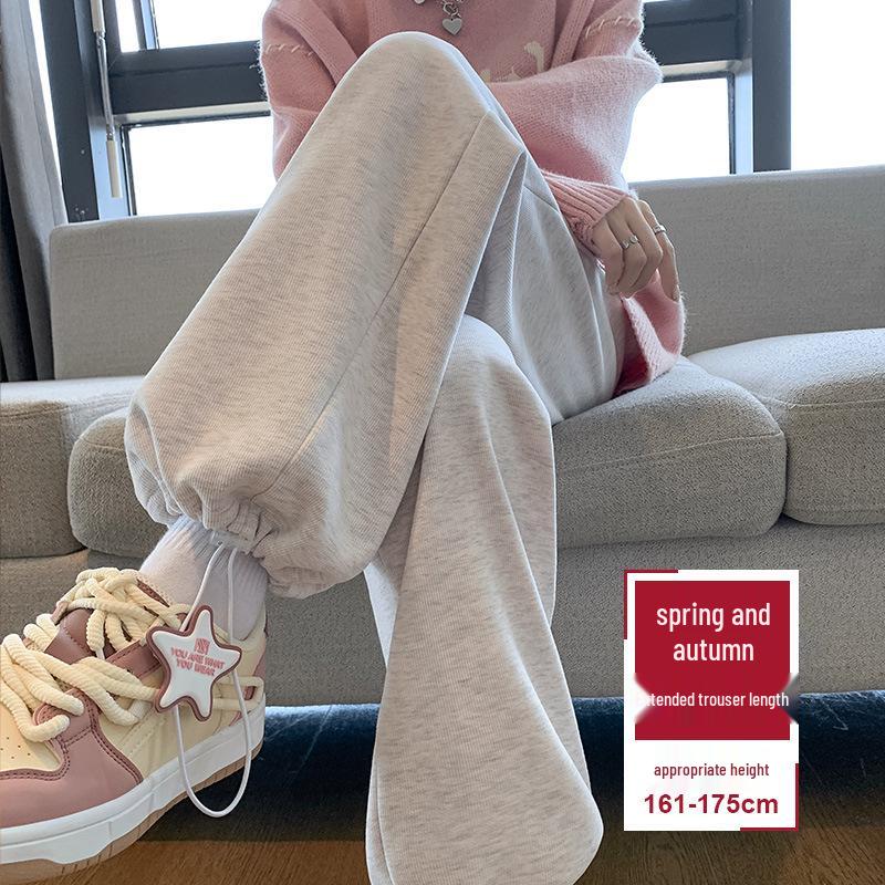 Women's High-Waisted Fleece-Lined Wide-Leg Sweatpants, Autumn/Winter 2024 - White/Gray