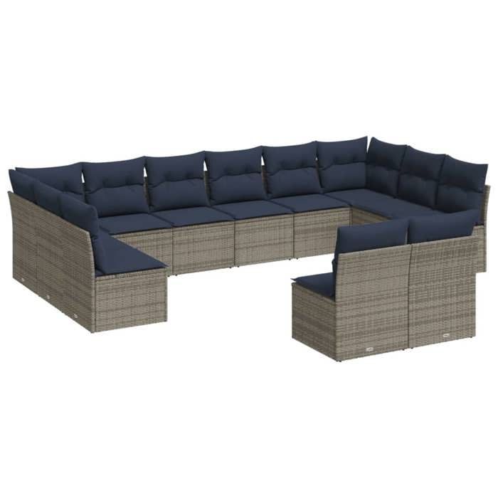 VidaXL Salon de Jardin avec Coussins 12 pcs, Canapés de Terrasse, Ensemble de Meubles d'Extérieur Patio, Moderne, Gris 3218371
