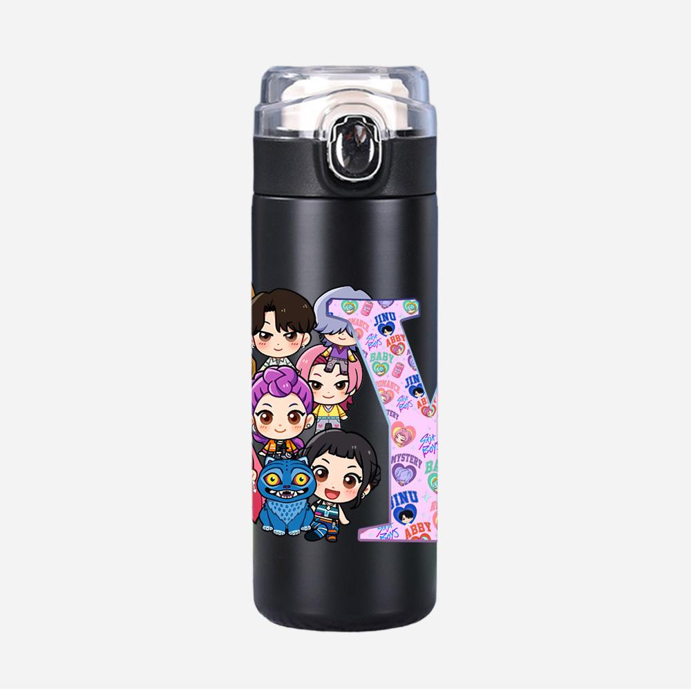 26 English Letter K-Pop Demon Hunters Printed 400Ml Water Bottle Thermos Cup Portable Stainless Steel Leak Proof Camping Water Cup Kid Gifts