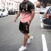 Summer Casual Men's Adult Set 3D Printed Pattern Men's Short-Sleeved T-shirt Set Gradient Cool Casual Sports Shorts two-Piece
