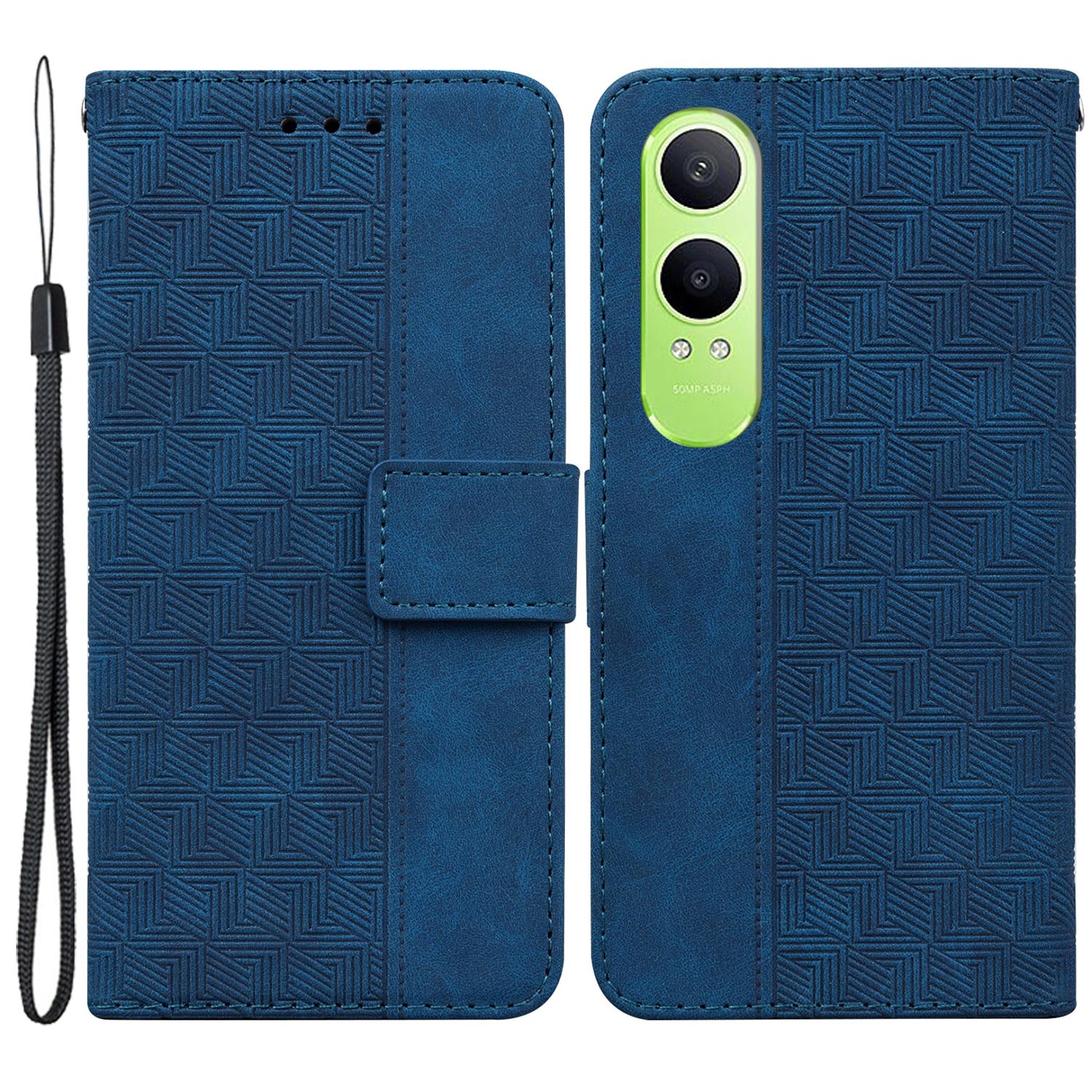 

For OnePlus Nord CE4 Lite 5G/Oppo K12x 5G (China) Case PU Leather Geometry Imprint Wallet Phone Cover Blue