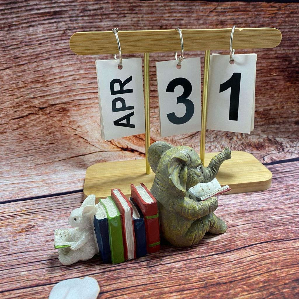Elephant and Rabbit Reading Garden Resin Ornament for Home or Office Decor