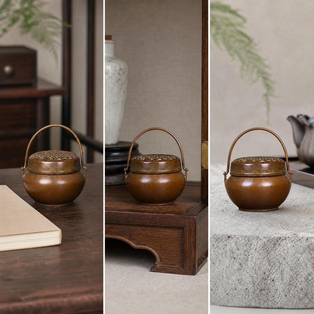 Compact Copper Hand-Held Smoke Burner Classical Style with Domed