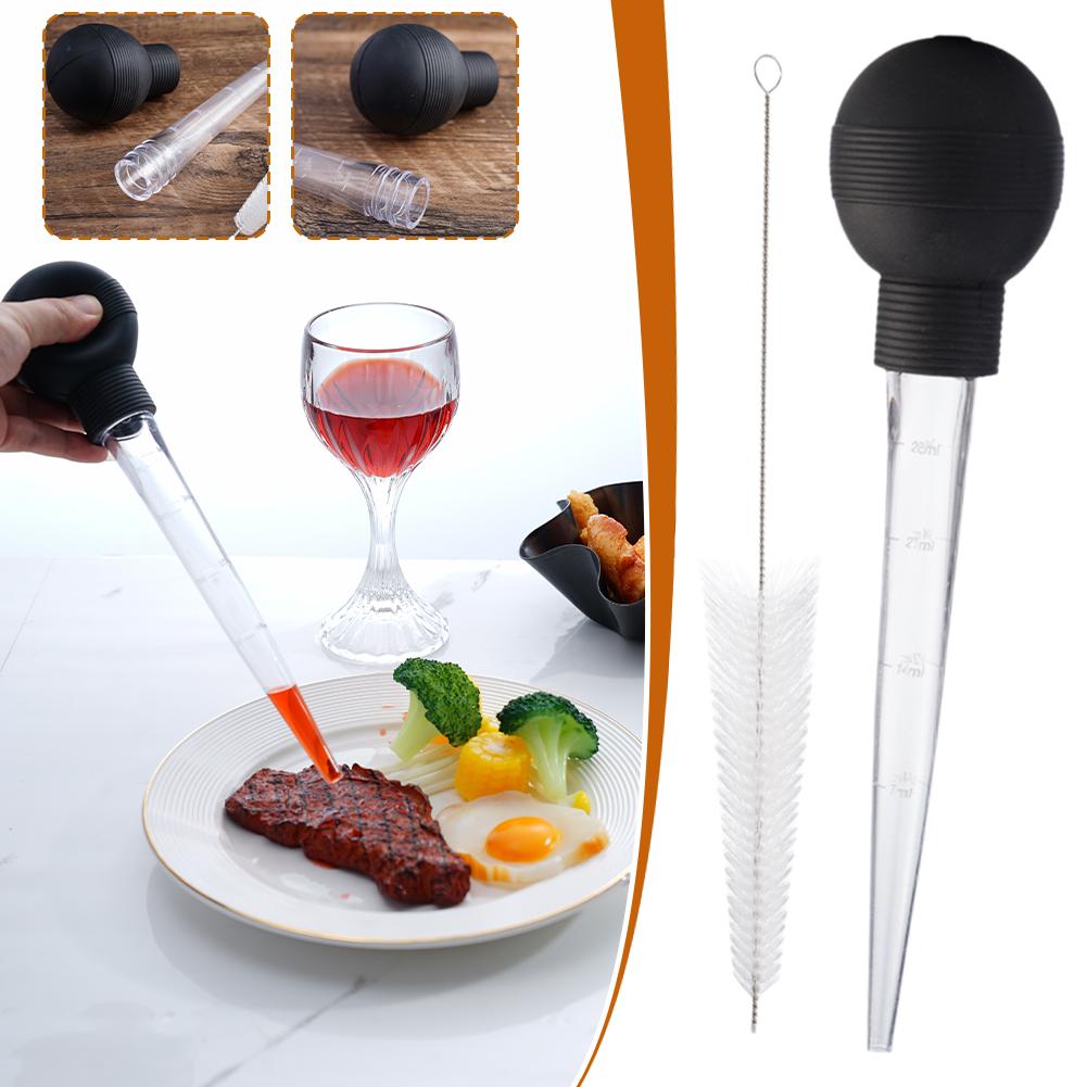BBQ Meat Syringe Marinade Injector Turkey Chicken Syringe Sauce Tools Kitchen With Steel Needles Injection Brush W8C7
