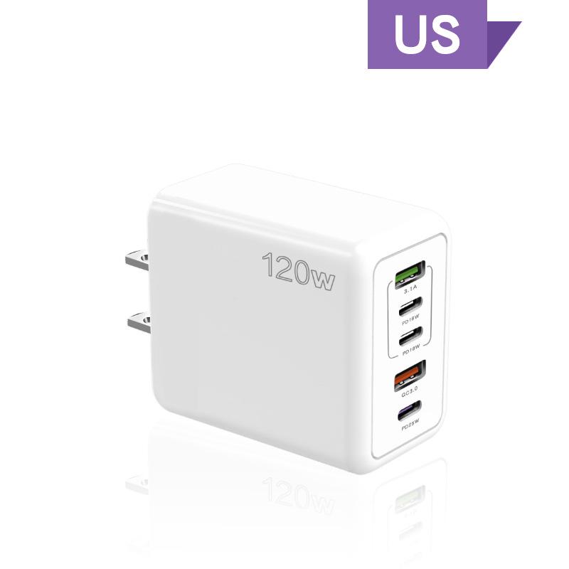 PD 120W Mobile Charger: 5V/2.4A Multi-port Adapter with PD and 3 USB for EU, US, and UK