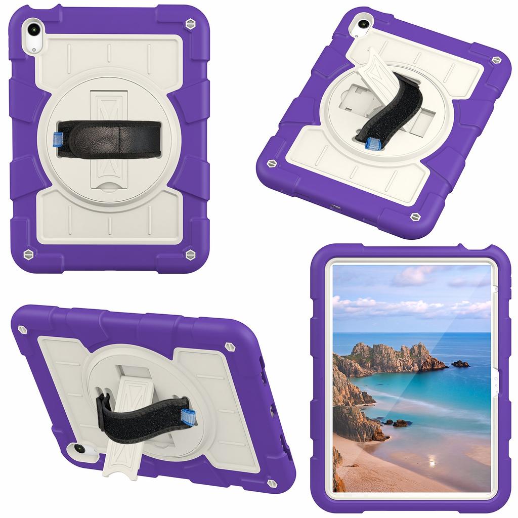 For iPad Air 11 (2025)/(2024) Kickstand Case Rotating Hand Strap PC+TPU Tablet Cover with Shoulder Strap