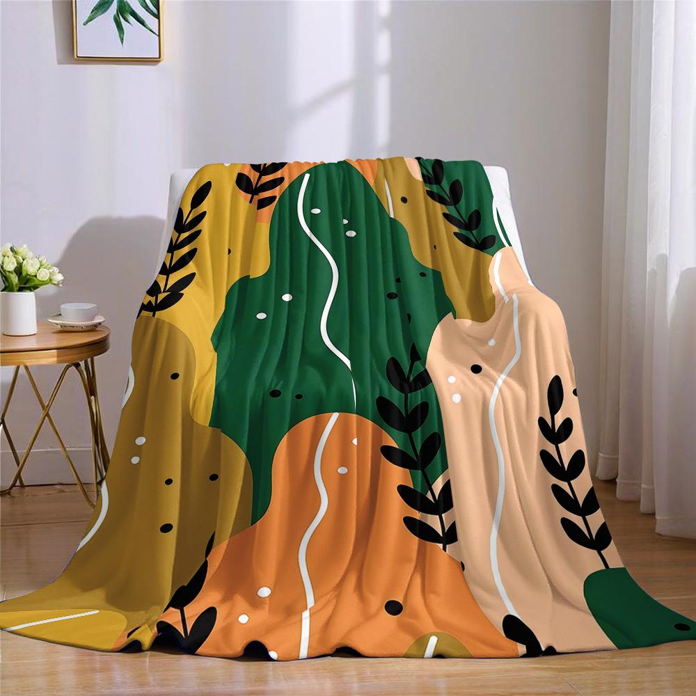 Autumnal Plant Shapes Flannel Blanket Warm Soft Halloween Christmas Couch Warm Cozy Decorative Decor Gift for All Season