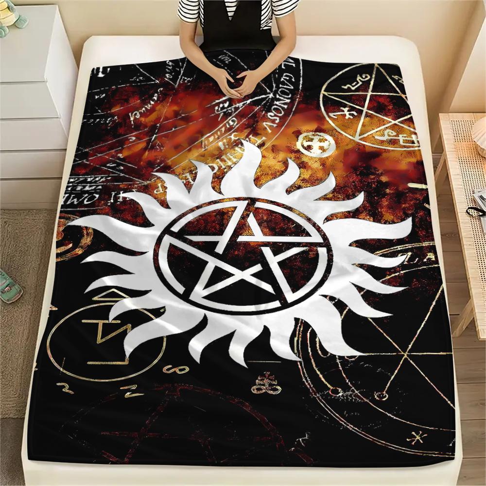 1Pc Pentagram Supernatural Print Flannel Blanket, High Quality Comfortable for All Seasons, Home Decor, Warmth and Comfort, Perfect for Gifts