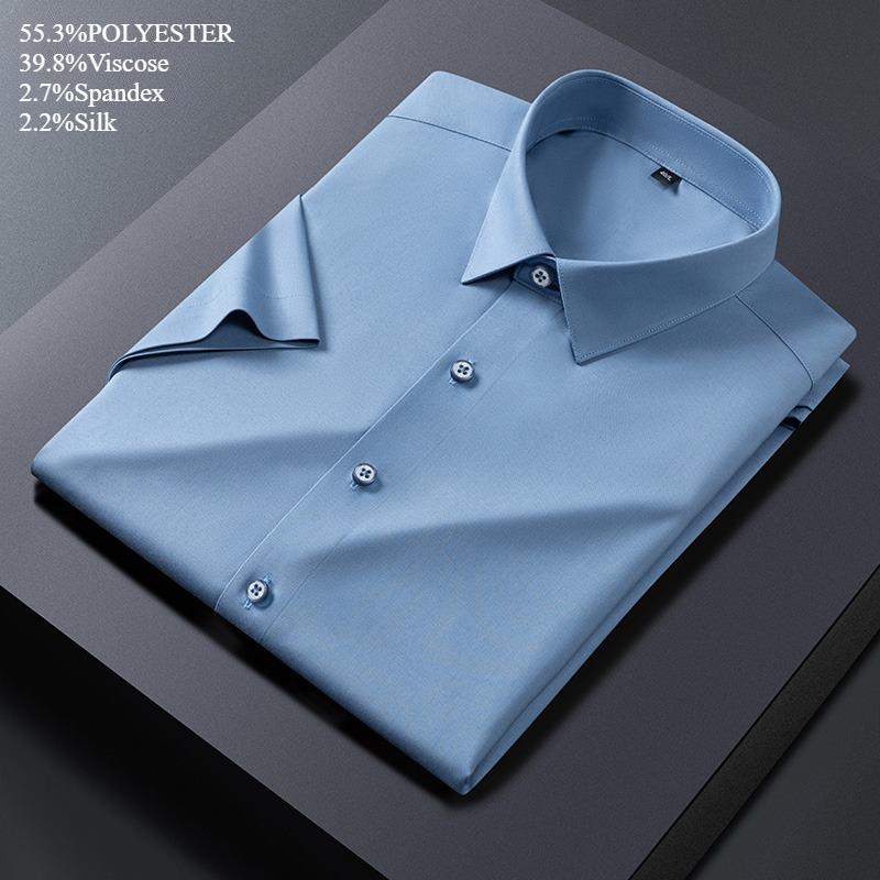 Luxury hight qulity short sleeve shirts for men Silk slim fit formal shirt summer thin  hawaiian clothes soft ModaL office tops