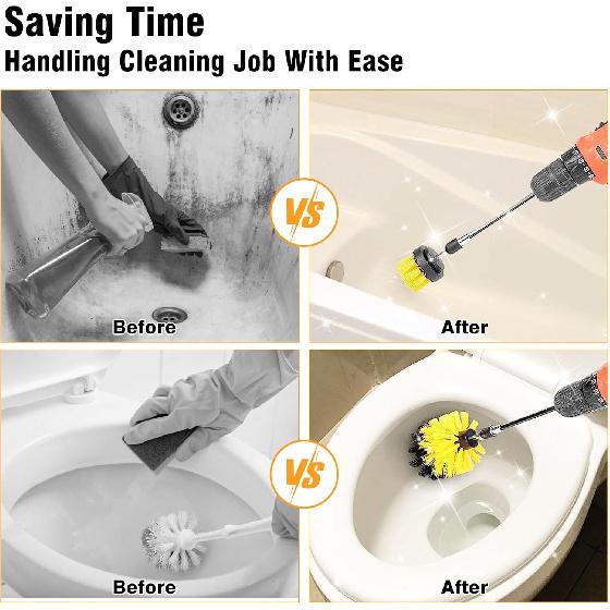 8 Pcs Drill Brush Attachment Set, Power Cleaning Scrub Brush Kit With Extend Long Attachment, All Purpose Drill Scrub Brushes For Car, Grout, Floor,
