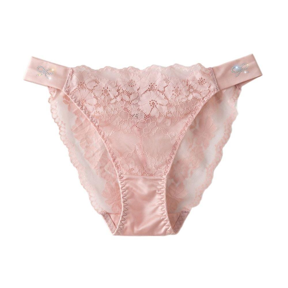 Transparent Floral Lace Panties Bow Women's Underpants Fashion Rhinestone Mesh Briefs  Girls