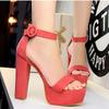 Women Ankle Strap High Thick Heel Sandals Covered Heel Platform Summer Sandals for Office Nightclub Party Pub Banquet Catwalk OL