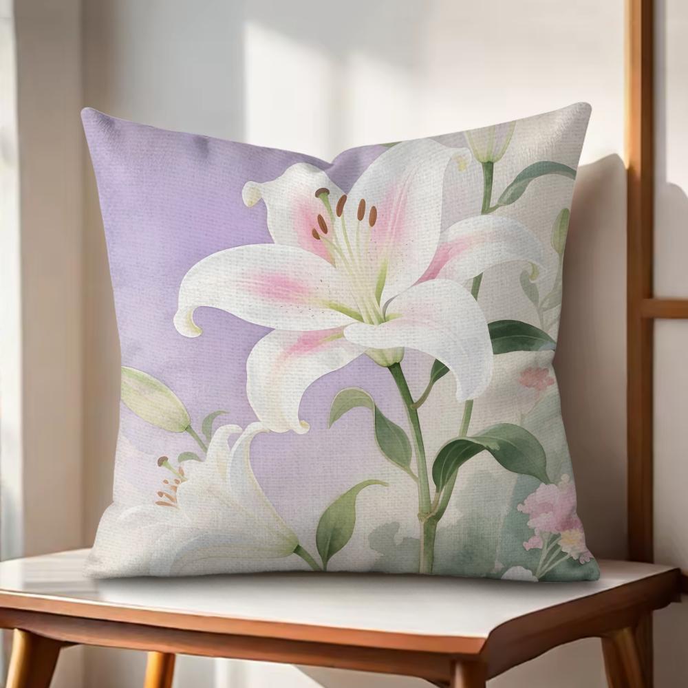 

Classic Lily Cushion Cover Natural Linen Organic Fabric DoubleSided Printing Couch Pillow Covers Home Decor 30x30cm