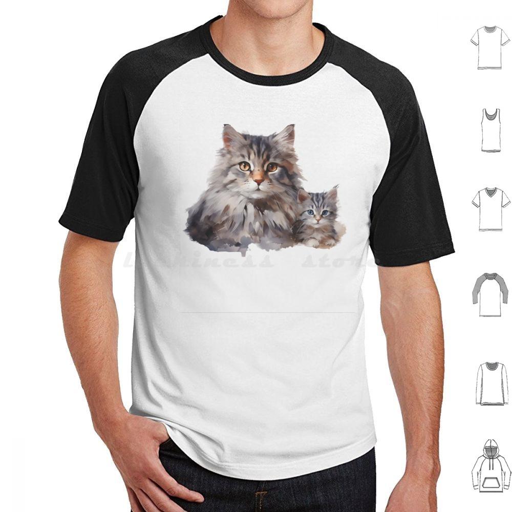 Loving Mother Cat And Her Playful Kitten T Shirt Cotton Men Women DIY Print Cat Illustration Mother Cat And Kitten Cute Cat
