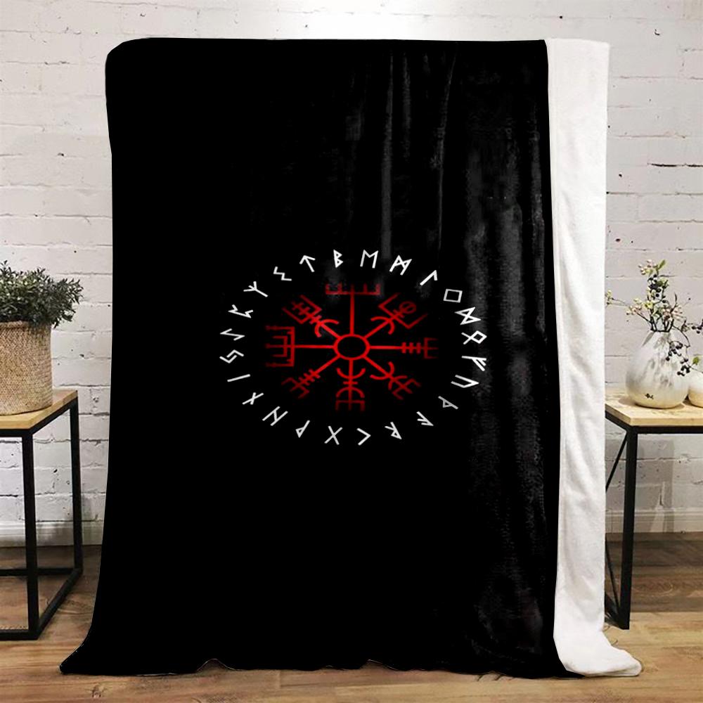 Viking Rune Circle Design printed Flannel blanket for bedroom, living room, sofa, and nap