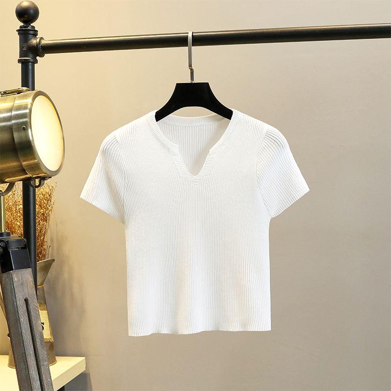 

Short-Sleeved Petite Top Slim-Fit Thin Sweater White(CHXC-8157) M