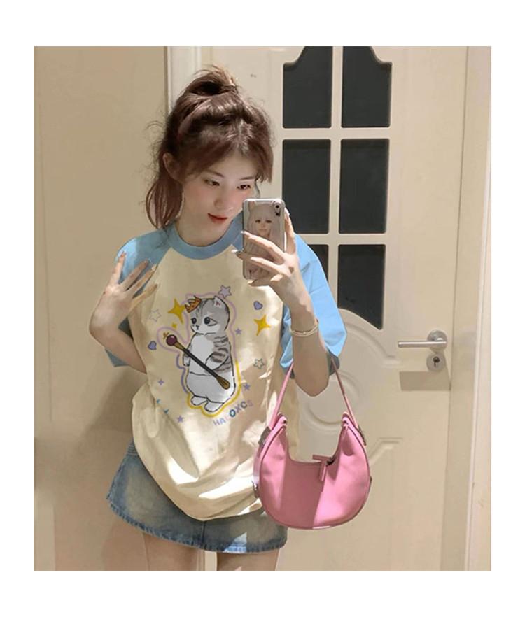 American cartoon shoulder short-sleeved T-shirt for women