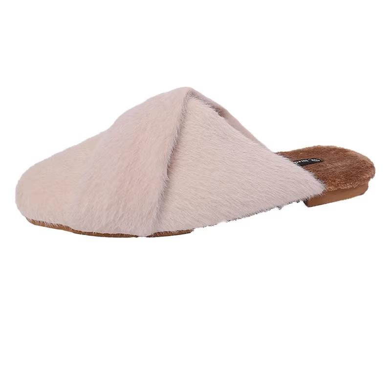 2025 autumn and winter new outer wear gentle fairy wind velvet bag head cotton slippers casual flat half slippers tide