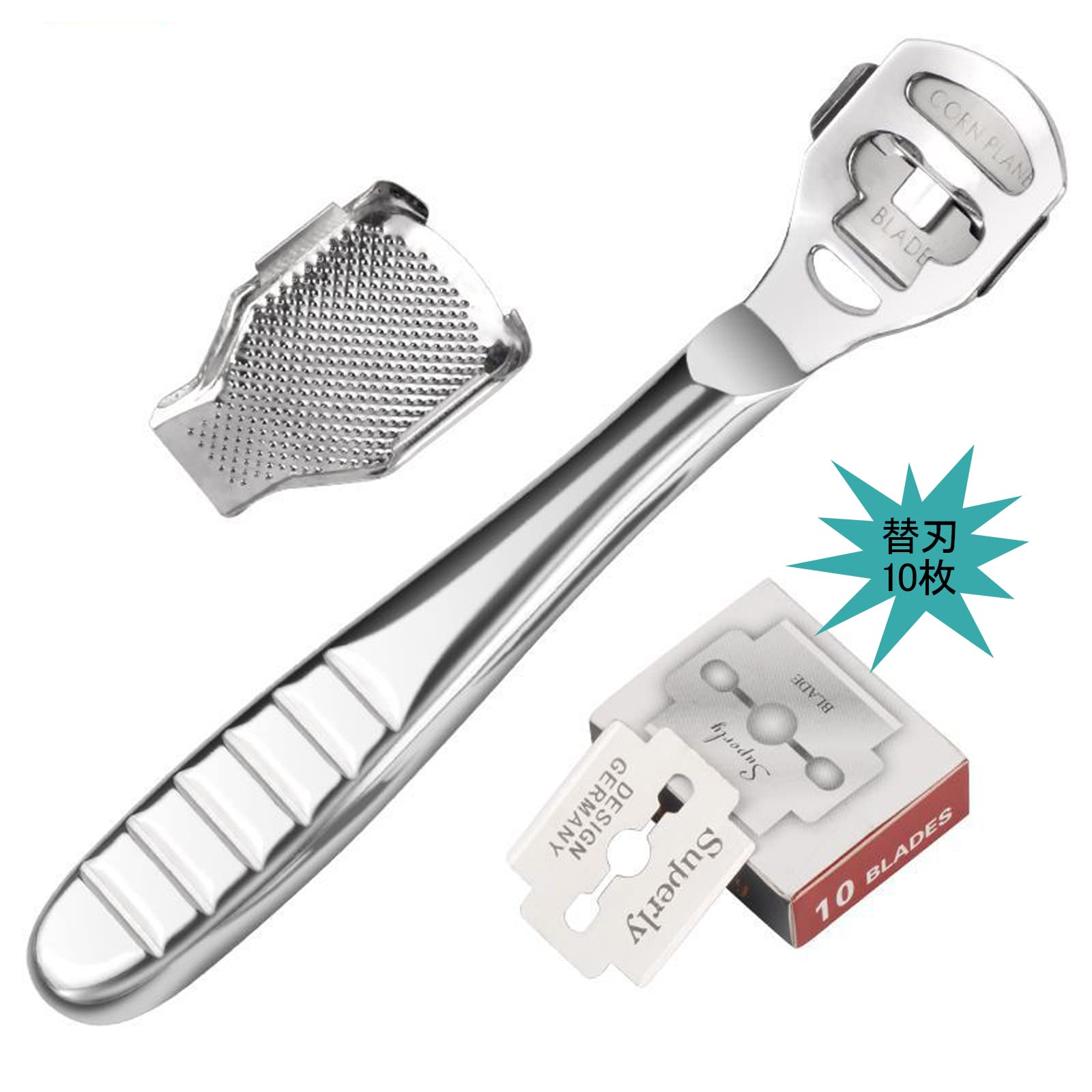 

DFsucces Callus Remover for and with 10 Replacement Blades Count Corns, Heels, Feet, (Silver), 1.0