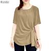 ZANZEA Women Casual Round Neck Loose Summer Short Sleeve Blouse