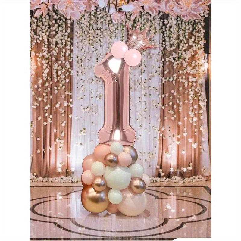 32-Inch Rose Gold Number 0-9 Balloons, Mini Rose Gold Crown, Birthday Party Decoration Supplies For 1st Birthday, Women Birthday
